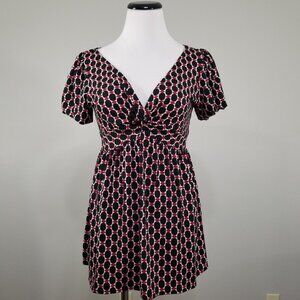 Vintage Boho Babydoll Top M Womens Studio M Empire Blouse Balloon Short Sleeve